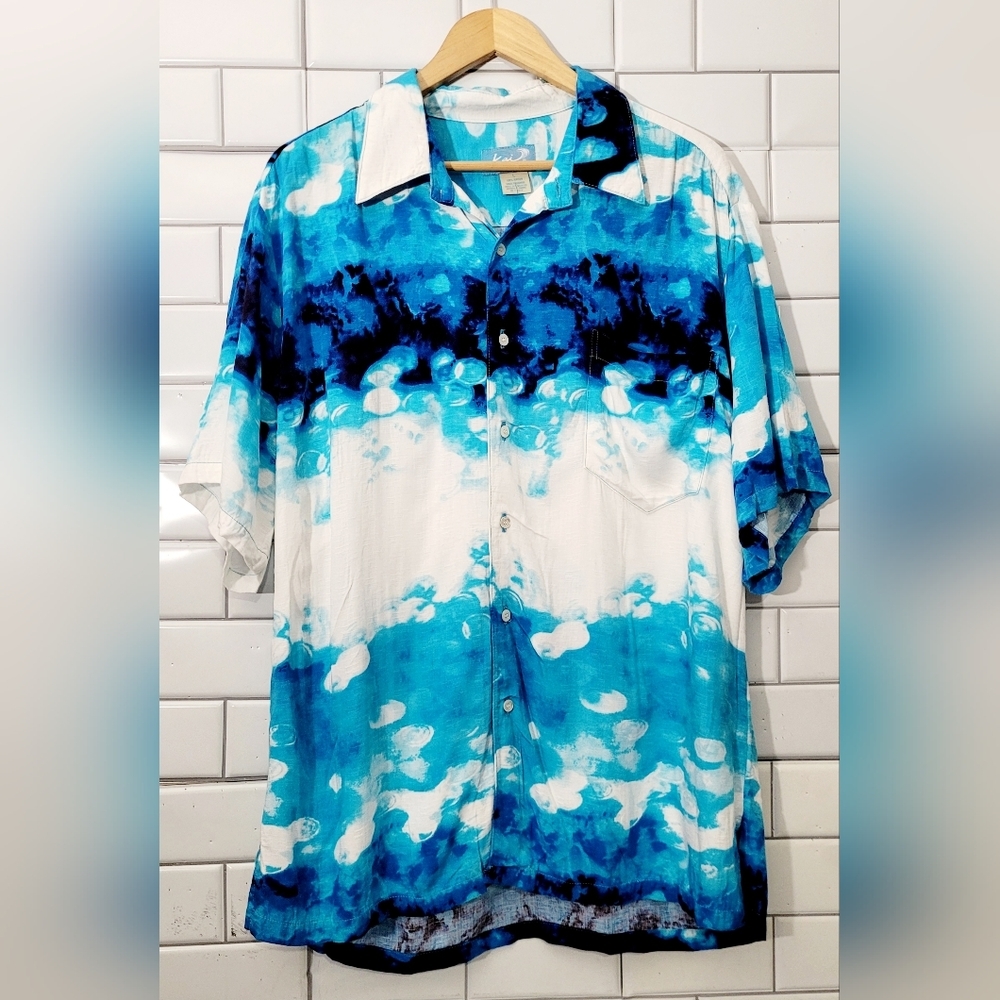 Kai Clothing Made In Hawaii Mens 100% Rayon Short Sleeve Button Front Casual Shi